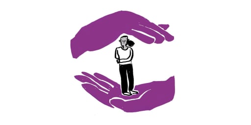 Hands holistically holding a woman illustration